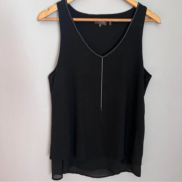 Crosby Tops - Crosby Sleeveless Black Linen Top Silver Chain Design at Neckline Size M in EUC